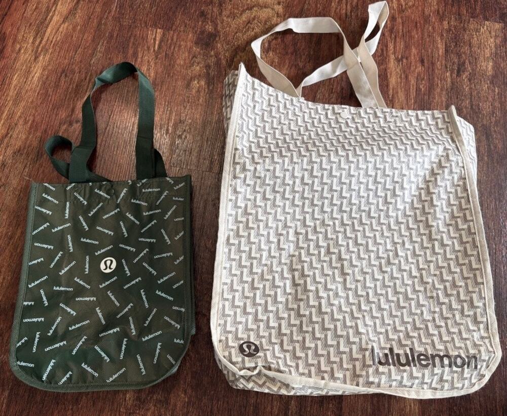 Lululemon Reusable Shopping Tote Bags Green and Grey (Lot of 2)
